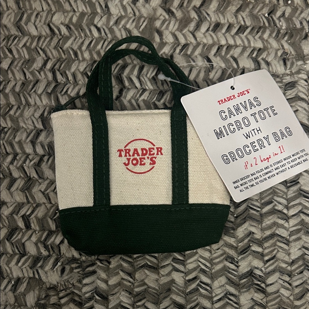 Trader Joe's Canvas Micro Tote Bag - Green and Cream